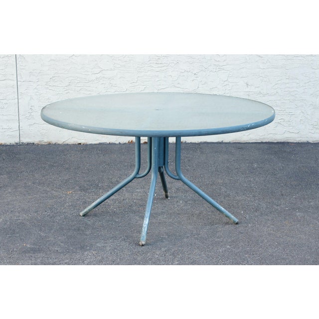 Mid Century Modern Round Glass Top Outdoor Patio Table For Sale - Image 12 of 12