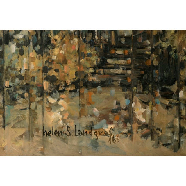 Textile "The Victorian Sentinel" - Mid-Century Architectural Landscape in Oil on Canvas by Helen Landgraf For Sale - Image 7 of 10