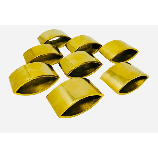 Vintage Solid Brass Heavy Ellipse Napkin Rings - Set of 8 For Sale - Image 4 of 9