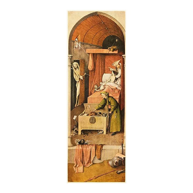 1956 After Bosch "Death and the Miser", Vinatge Full-Color Print For Sale