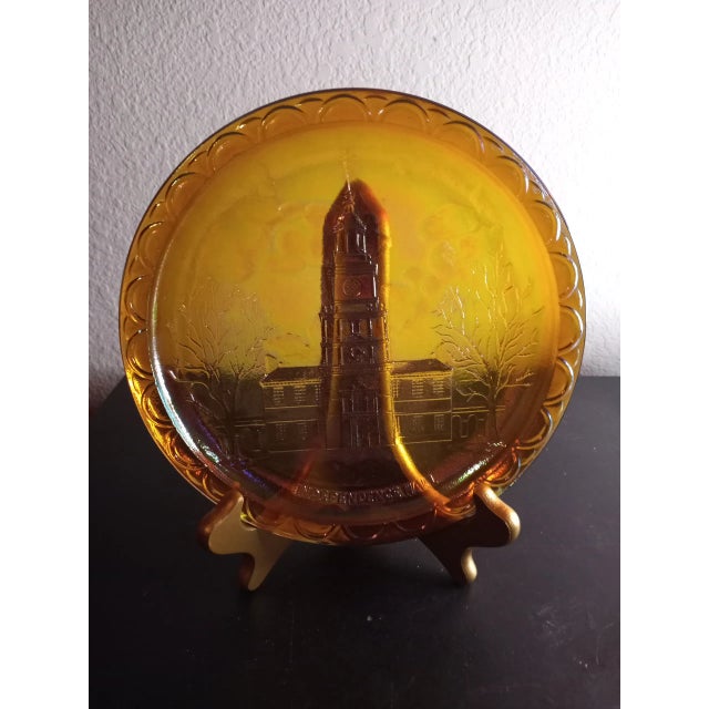 Marigold Carnival Glass Independence Hall Decorative Plate For Sale - Image 4 of 7