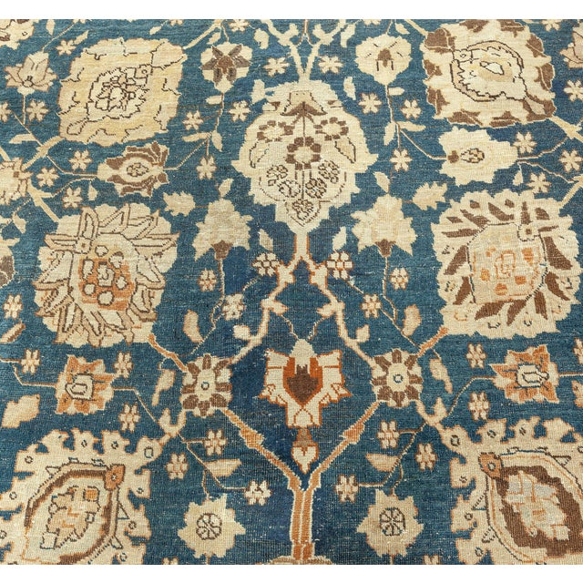 Early 20th Century Antique Persian Tabriz Botanic Green Hand Knotted Wool Rug For Sale - Image 5 of 9