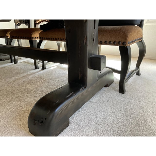 Wood Reduced to Sell Custom Oval Dining Set Solid Wood and Natural Granite Inlay With 10 Handcrafted Chairs For Sale - Image 7 of 11