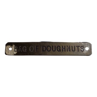 Vintage Brass Livestock Name Plate Sign - 'Bag of Doughnuts' For Sale