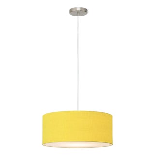 Stretch Pendant, Mustard Linen Shade, Satin Nickel For Sale
