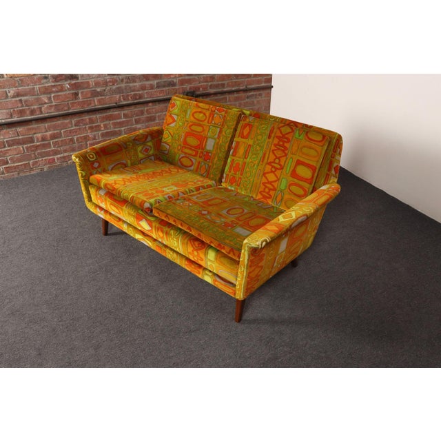 Scandinavian Folke Ohlsson Teak Settee in Jack Lenor Larsen "Caravan" Velvet For Sale - Image 15 of 18