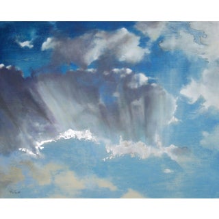 Sky 57 by James Van Fossan | Oil on silver leaf cradled panel of a blue sky with clouds For Sale