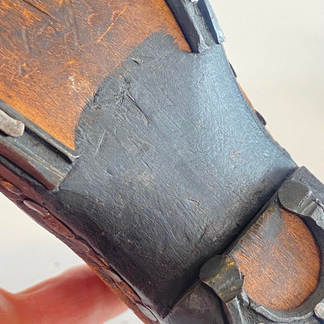 Wood Antique 19th Century Victorian Handmade Childrens Leather Wood Metal Clog Shoes For Sale - Image 7 of 12