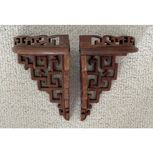 Chinosierie Carved Corner Wall Shelves For Sale - Image 4 of 11
