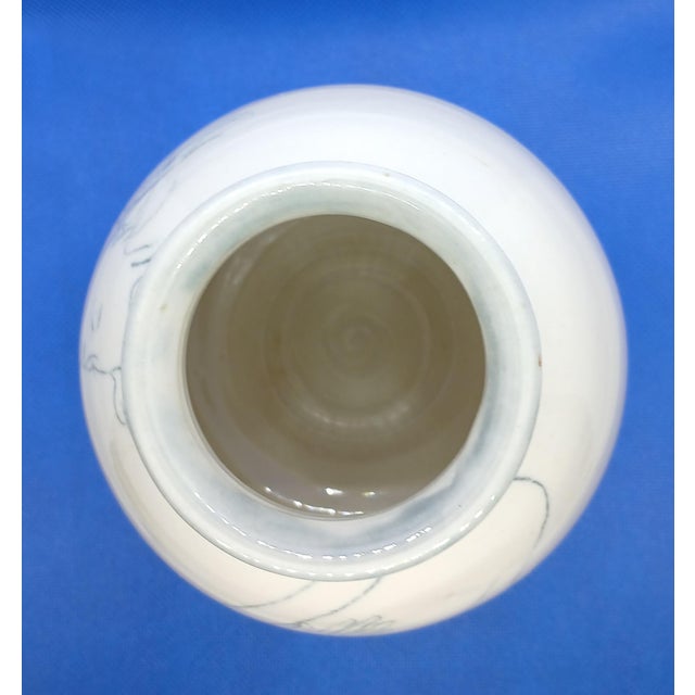 Mid-Century Modern Blue and White Nude Untitled Ceramic Vase For Sale - Image 3 of 9