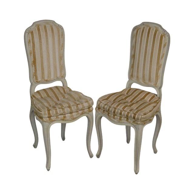 French Louis XV Style Vintage Painted Petite Slipper Side Chairs - a Pair For Sale