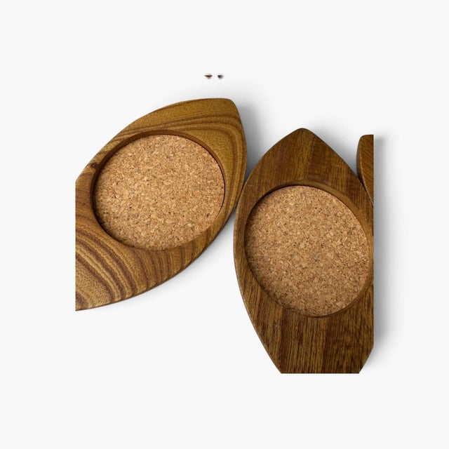Mid-Century Modern 1960s Mid Century Modern Ellipse Form Wood & Cork Coasters — Set of 8 For Sale - Image 3 of 6