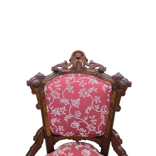 Antique Victorian Carved Walnut Parlor Chairs - Pair For Sale - Image 11 of 12
