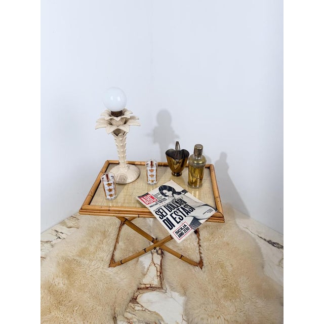 Italian Mid-Century Cane, Bamboo and Woven Rattan Tray Table with Glass Top, 1970s For Sale - Image 4 of 18