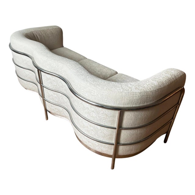 Vtg 'Onda' Sofa by De Pas D’Urbino + Lomazzi for Zanotta 1980s Cream + Chrome For Sale