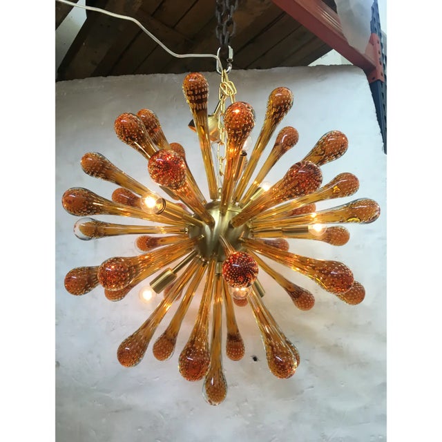 Impressive Murano Glass Sputnik Chandelier With amber Air Drops gold metal frame All murano glass big drops are in amber...