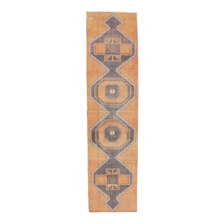 2'9x11'4 Vintage Orange Geometric Turkish Hand-Knotted Runner Rug For Sale