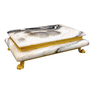 Mid 20th Century Peter Bazzanti & Son Italy Marble Gold Lion Feet Lidded Trinket Jewelry Box For Sale