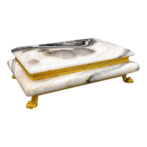 Mid 20th Century Peter Bazzanti & Son Italy Marble Gold Lion Feet Lidded Trinket Jewelry Box