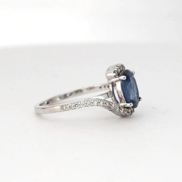 2010s Oval-Cut Blue Sapphire & Diamond Ring in 14k White Gold For Sale - Image 5 of 12