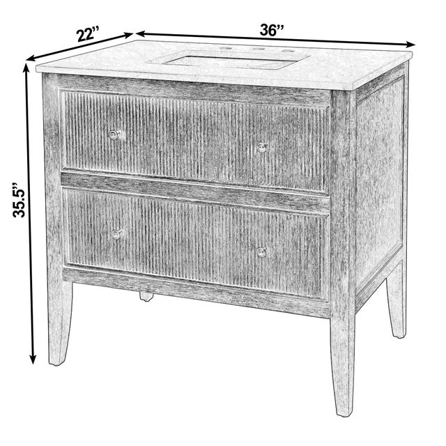 Coastal Bristol 36 in. W Marble and Wood 1 Drawer Ribbed Bathroom Vanity, Dark Roast Coffee Wire Brushed For Sale - Image 3 of 9