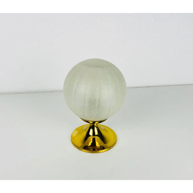 Frosted Ice Glass and Brass Table Lamp by Doria Leuchten, 1970s For Sale - Image 6 of 8