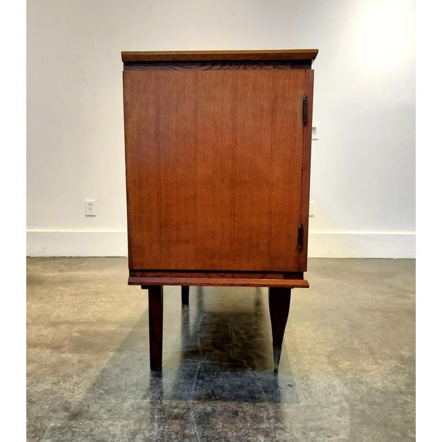 Wood Mid Century Modern French Oak Sideboard With 4 Carved Doors 1960s For Sale - Image 7 of 11