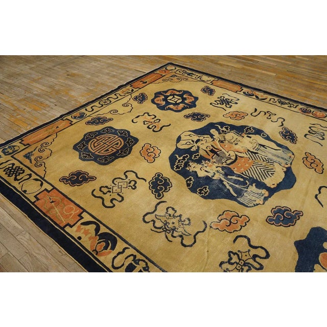 1890s Ivory Antique Scenic Animal Cloud Pictorial Chinese Scholars Peking Rug For Sale - Image 9 of 12