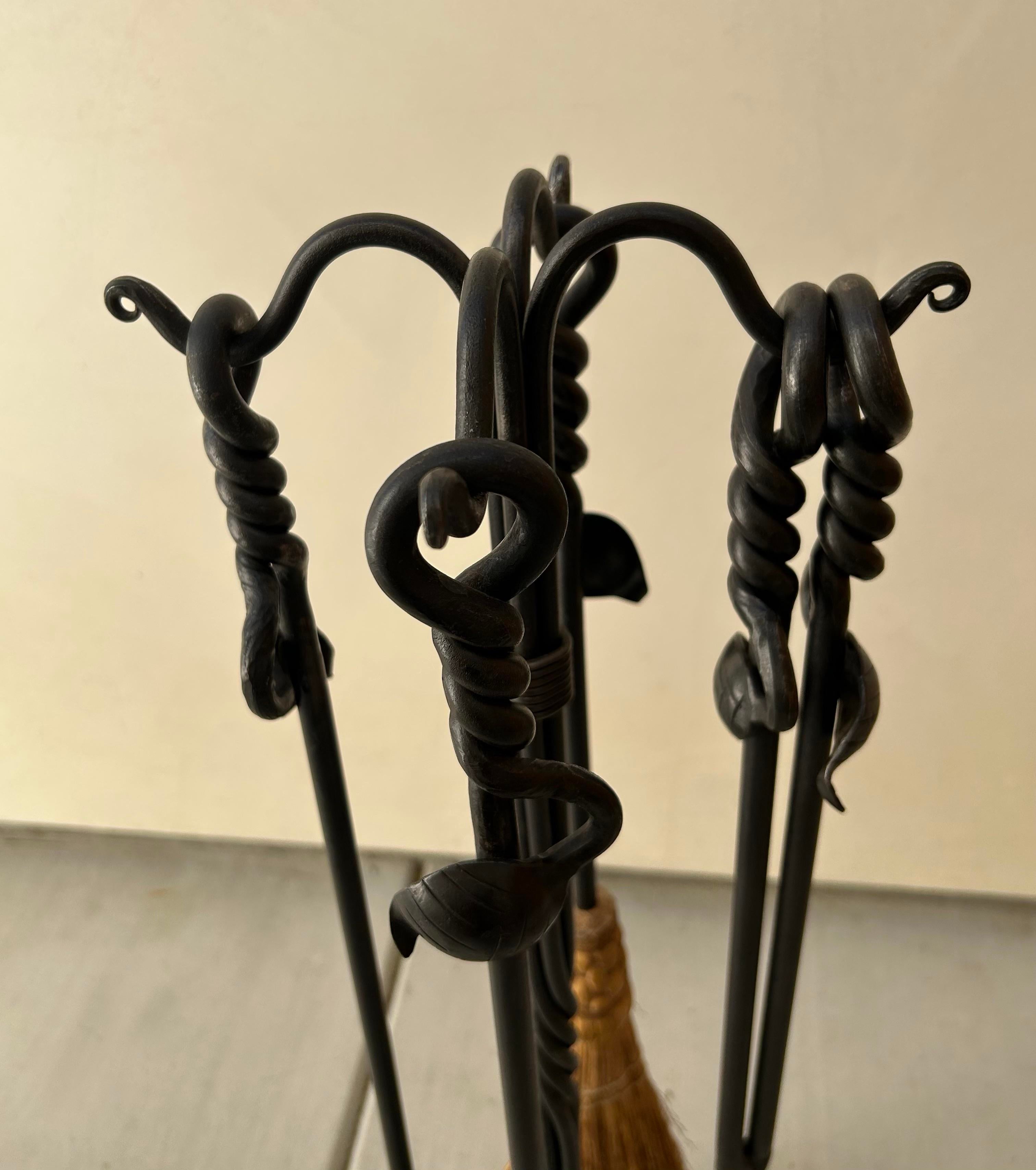 Hand-Forged Wrought Iron Fireplace Tool Set – Arts & Crafts