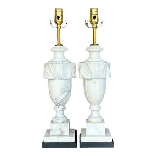 Vintage Boho Carved Stone Leaf Lamps - a Pair For Sale