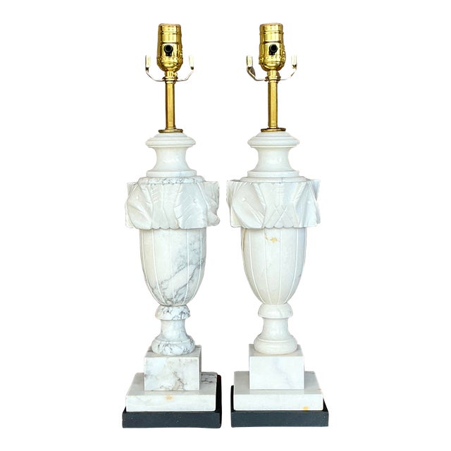 Vintage Boho Carved Stone Leaf Lamps - a Pair For Sale