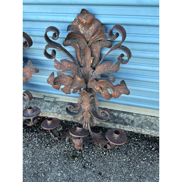 1960s 1960s Large French Inspired Iron Sconces For Sale - Image 5 of 5