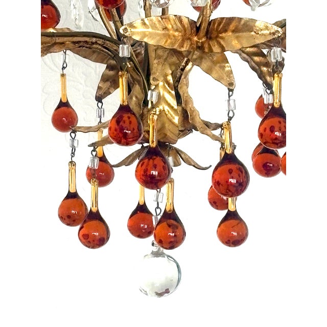 Gold Antique Gilded Metal Murano Glass Drop Chandelier from Made Murano Glass, 1930s For Sale - Image 8 of 18
