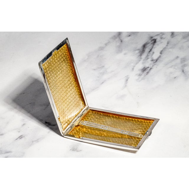 Metal Stunning Art Deco Antique 14k Gold Inlay Sterling Silver Cigarette Card Case For Sale - Image 7 of 15