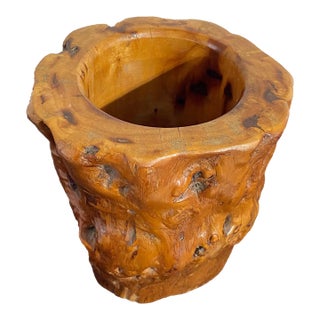 Vintage Chinoiserie Scholars Solid Natural Wood Brush/Pen Holder For Sale