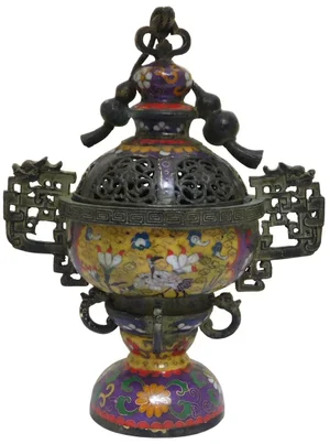 Chinese Metal Blue Enamel Cloisonne Incense Burner Figure