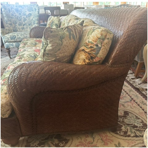Lexington Furniture Lexington Woven Sofa With Floral Cushions For Sale - Image 4 of 7