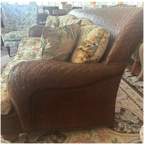Lexington Furniture Lexington Woven Sofa With Floral Cushions With Matching Chair and Ottoman For Sale - Image 4 of 17