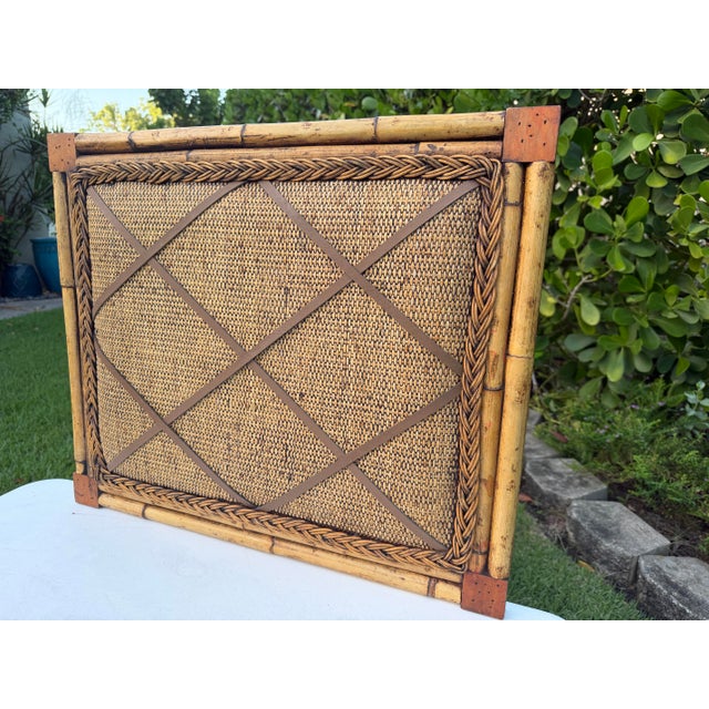Contemporary Vintage Bamboo & Rattan Tack Board With Leather Lattice For Sale - Image 3 of 10