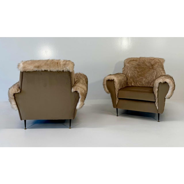 Italian Lounge Chairs in Velvet and Faux Fur Fabric, 1950s, Set of 2 For Sale - Image 11 of 13