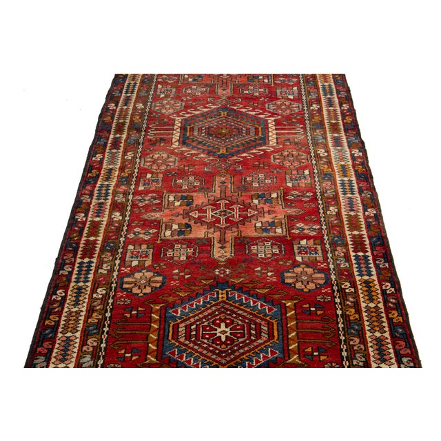1940s 3 X 11 Vintage Heliz Persian Wool Runner Handmade in Red For Sale - Image 5 of 8