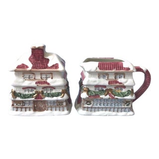 Vintage Block by Gear House Shaped Sugar Bowl & Creamer Set- 2 Pieces For Sale