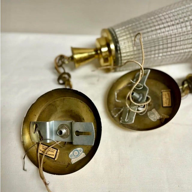 1950s Brass and Tapered Holopane Pendant Lights - a Pair For Sale In Detroit - Image 6 of 6