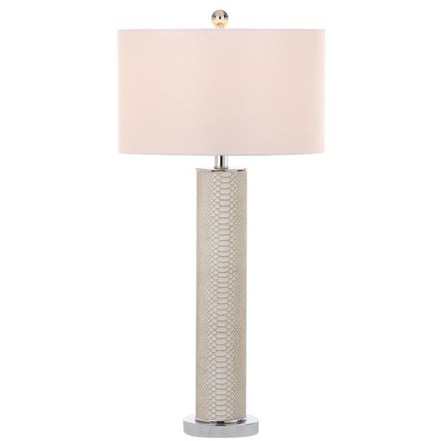 Modern 31.5 Inch H Faux Snakeskin Table Lamp in Cream - a Pair For Sale - Image 3 of 8