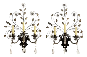 Large French Wall Sconces with Flowers & Leaves in the style of Maison Baguès, 1920s, Set of 2