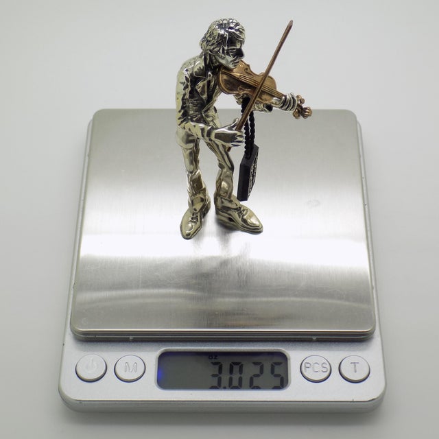 Vintage Italian Handmade Genuine Silver & Brass Violinist Sculpture Figurine by Etruria For Sale - Image 13 of 14