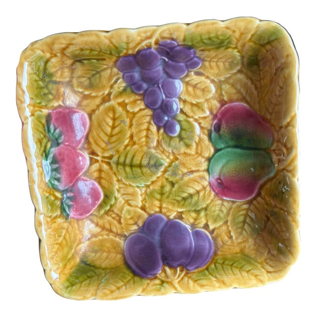 One of the most popular majolica patterns from Sarreguemines was a series of different fruits molded onto a bed of golden...