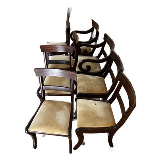 Collection of Mid Century Wooden Dining Chairs With Yellow Cushions- Set of 8 With 2 Captains Chairs For Sale