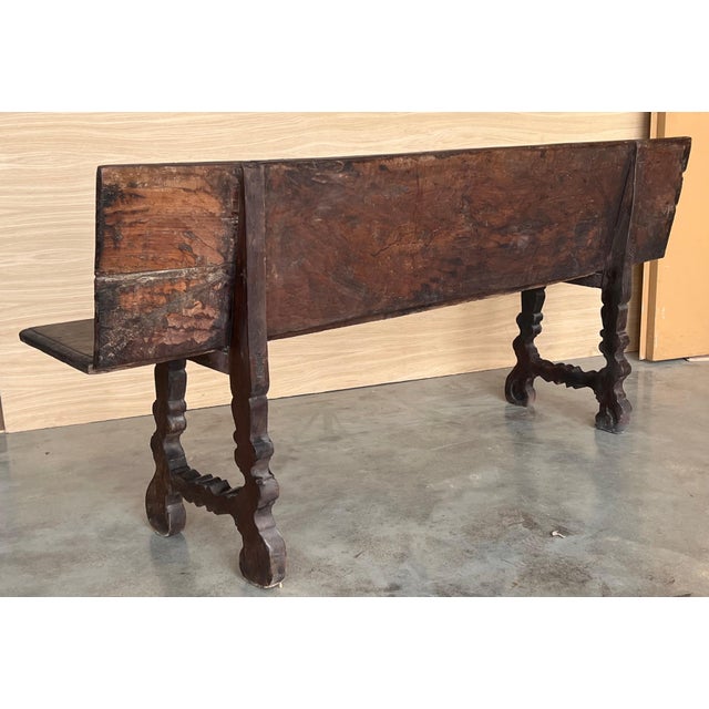 20th Century Spanish Renaissance Carved Walnut Bench Banquette "Escaño" For Sale - Image 11 of 18