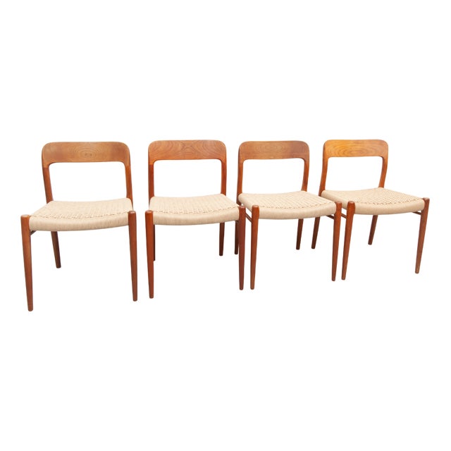 Vintage Model 75 Dining Chairs in Teak by Niels Otto Møller for J. L. Møller Møbelfabrik, 1950s, Set of 4 For Sale
